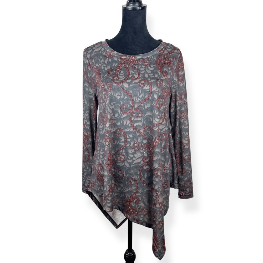 Urban Mangoz Tunic Top Womens S Small Red Brown Long‎ Sleeve Stretch